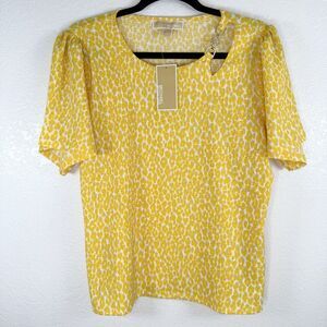 Michael Kors Dandelion Yellow Leopard Print Blouse Medium Animal Print NWT